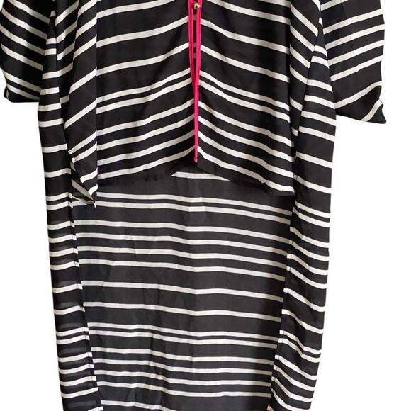 Cato Black/White Striped High Low Hem Semi Sheer Button Down Blouse. Size XL - Picture 3 of 8